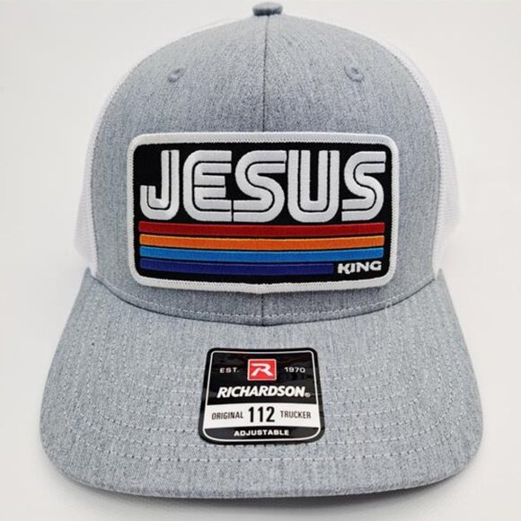 Retro Richardson 112 "Jesus King" Retro Patch Trucker Hat - Handcrafted USA! Cap - Picture 2 of 4